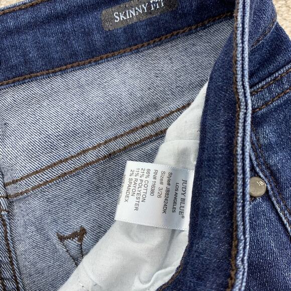 Judy Blue Skinny Fit Jeans Size 3/26 Frayed Hems Blue Women 27" Inseam 42-15 - Picture 6 of 10